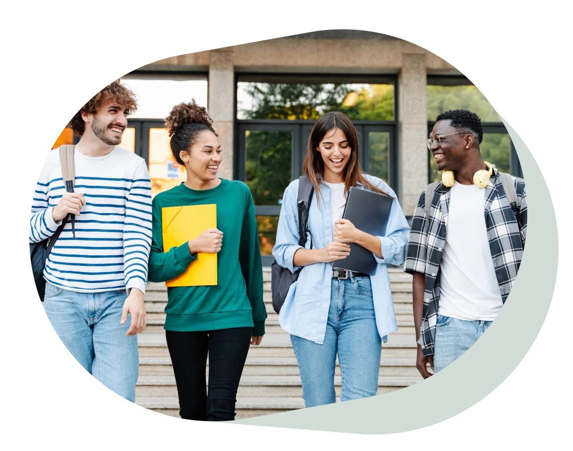 Happy students walking together