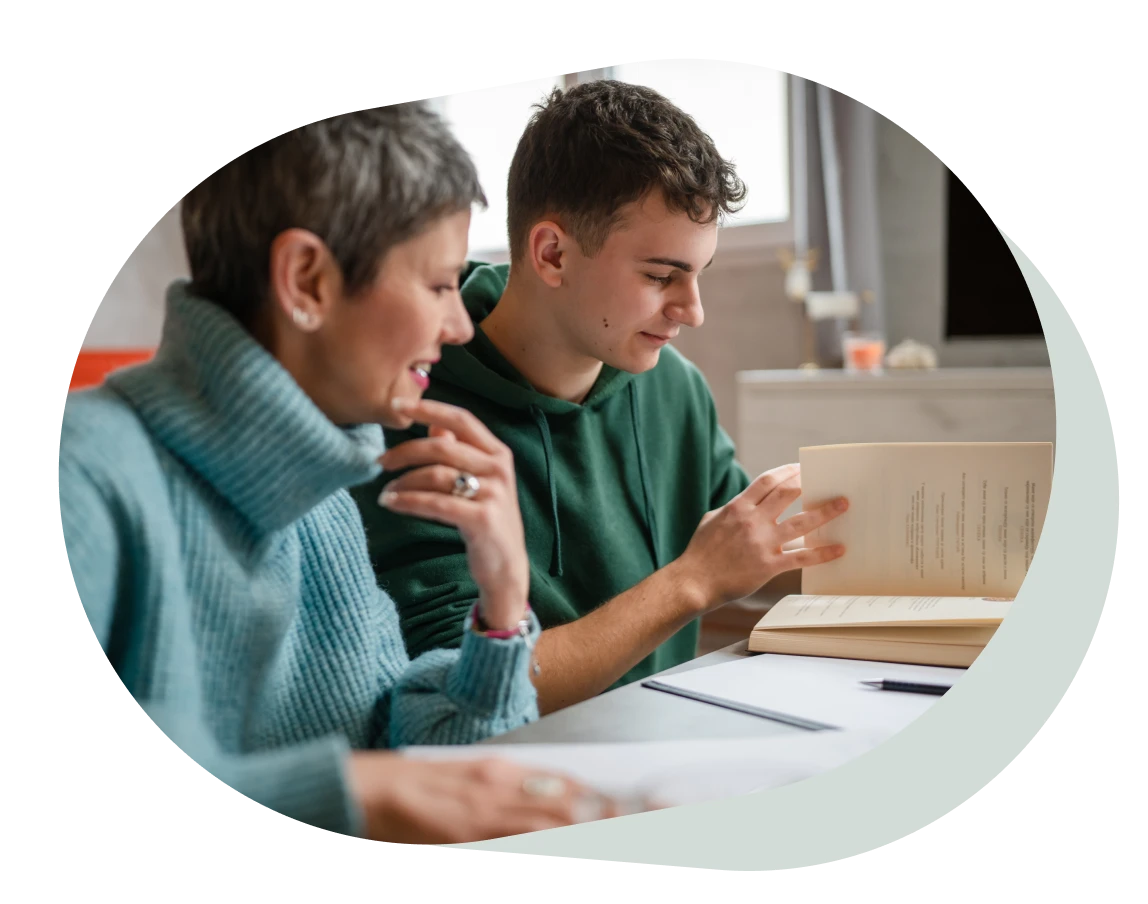 One student teenage caucasian man study learn with help of his tutor