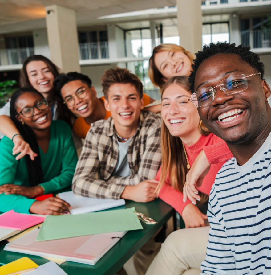 Happy young students mobile